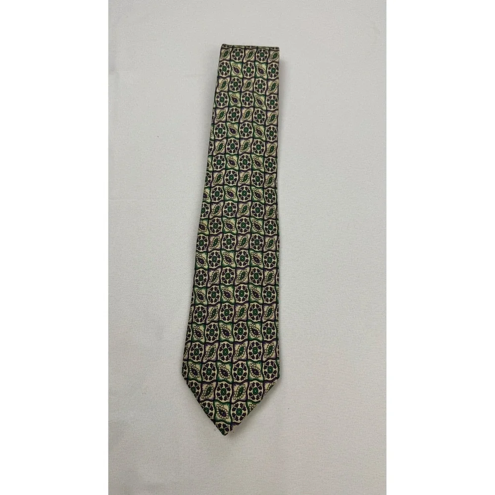 Polo‎ Ralph Lauren Necktie Mens 60x3.5 Green Purple Geometric Medallion Silk USA